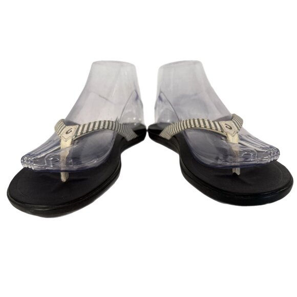OluKai Women’s Size 7 Ho’opio Flip Flop Sandals Cream Gray Striped - Picture 1 of 7